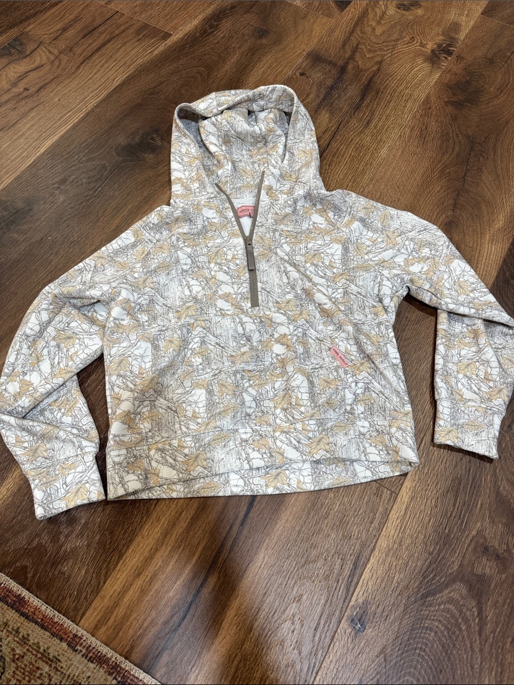 Simply Southern Hooded Pullover in Light Gray & Tan Leaf Print- soft like butter